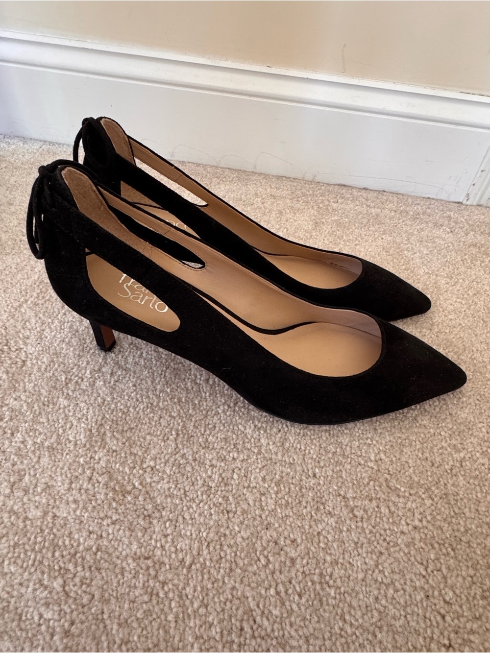 Franco Sarto Doe Pumps Black Suede with Ankle Tie